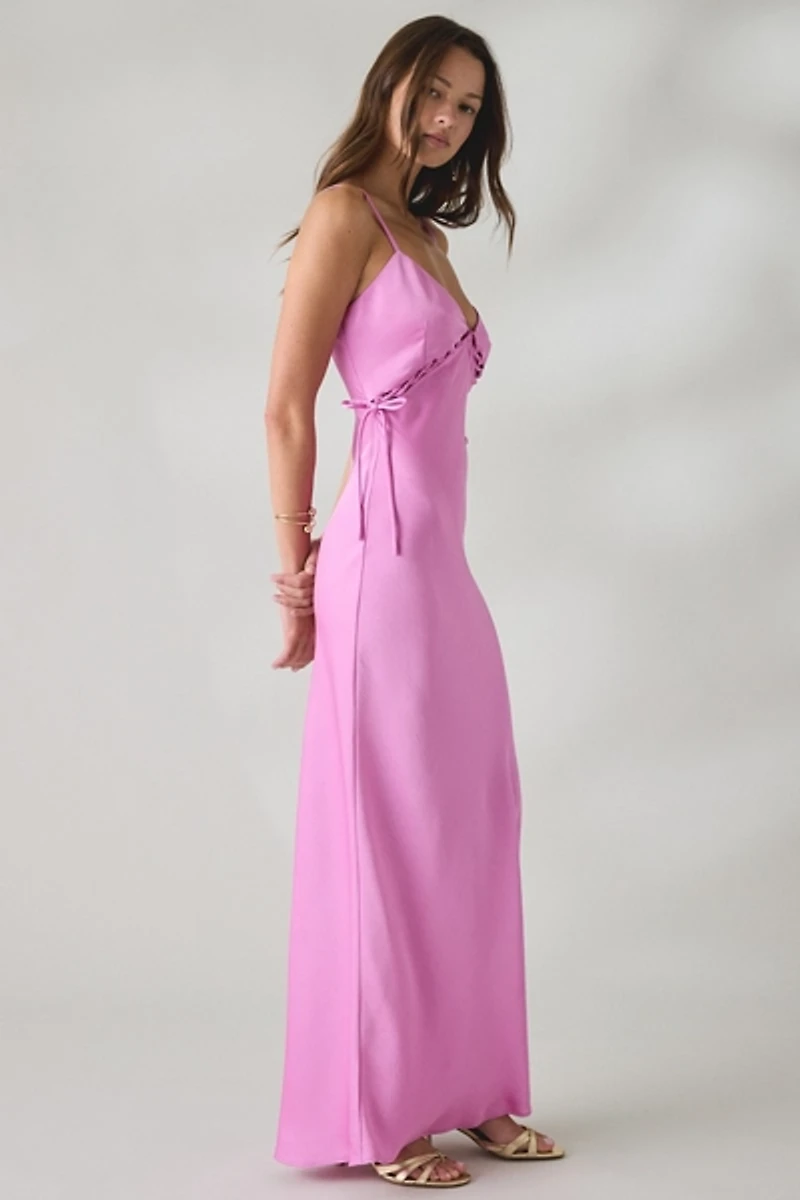 MINKPINK Chiara Lacing Detail Satin Maxi Dress