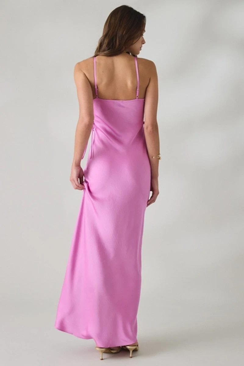 MINKPINK Chiara Lacing Detail Satin Maxi Dress