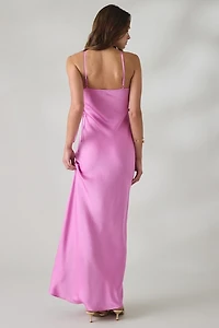 MINKPINK Chiara Lacing Detail Satin Maxi Dress