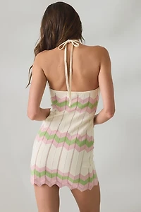 MINKPINK Lumi Striped Pointelle Knit Halter Mini Dress