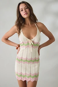 MINKPINK Lumi Striped Pointelle Knit Halter Mini Dress