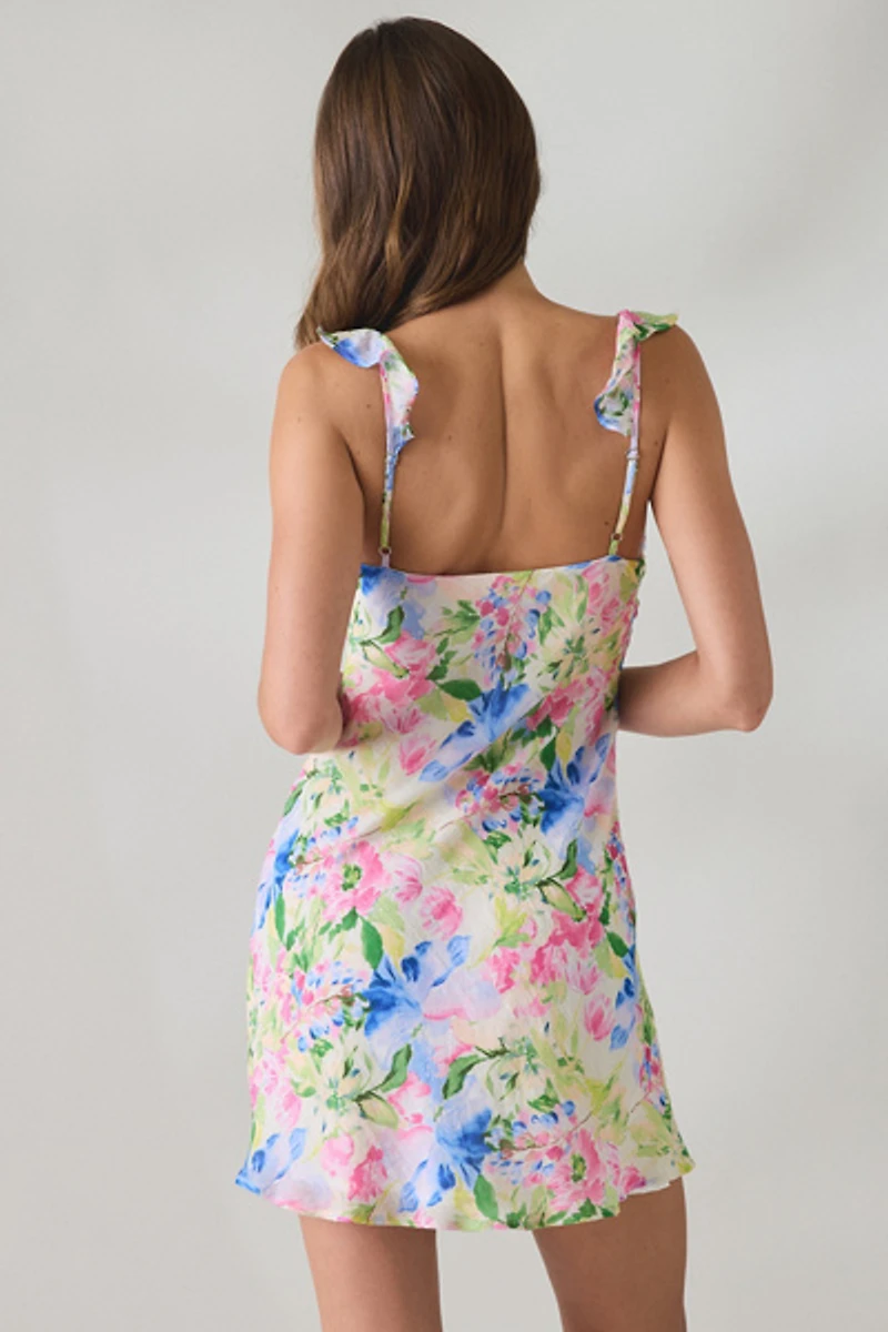 MINKPINK Celina Watercolor Floral Ruffle Mini Dress