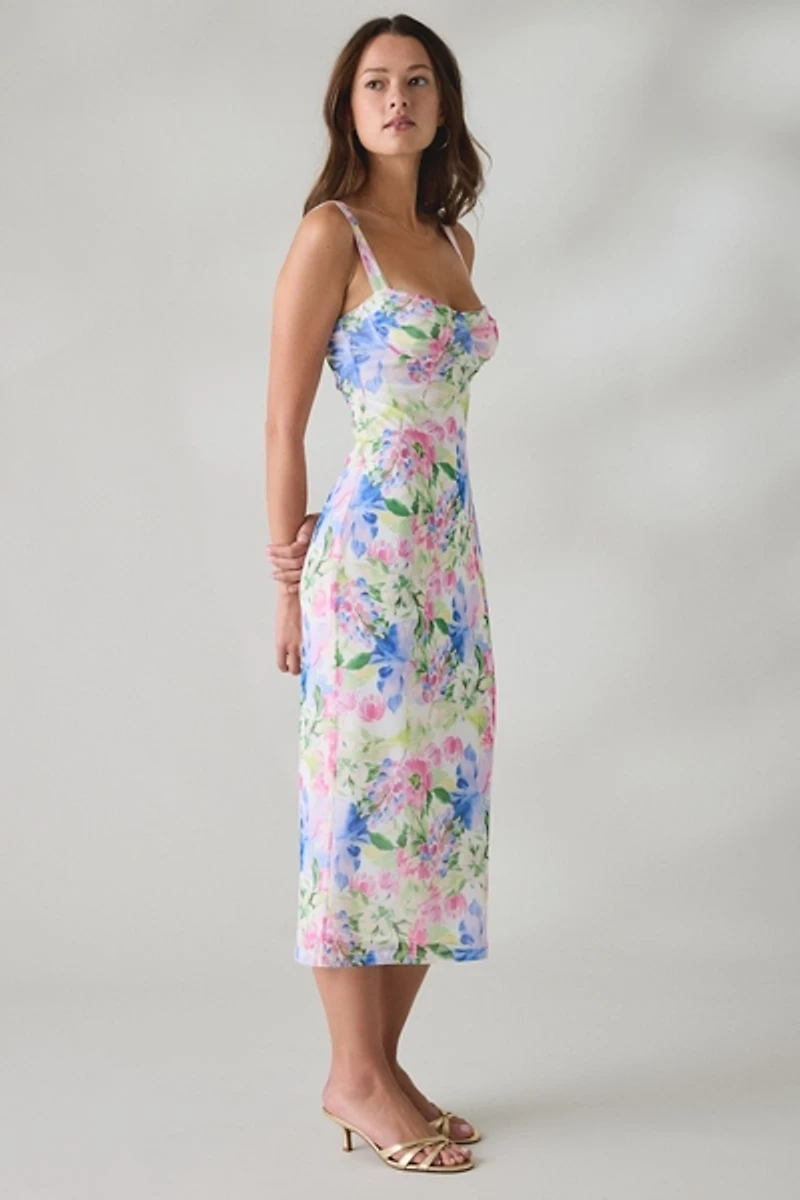 MINKPINK Celina Watercolor Floral Mesh Midi Dress