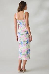 MINKPINK Celina Watercolor Floral Mesh Midi Dress