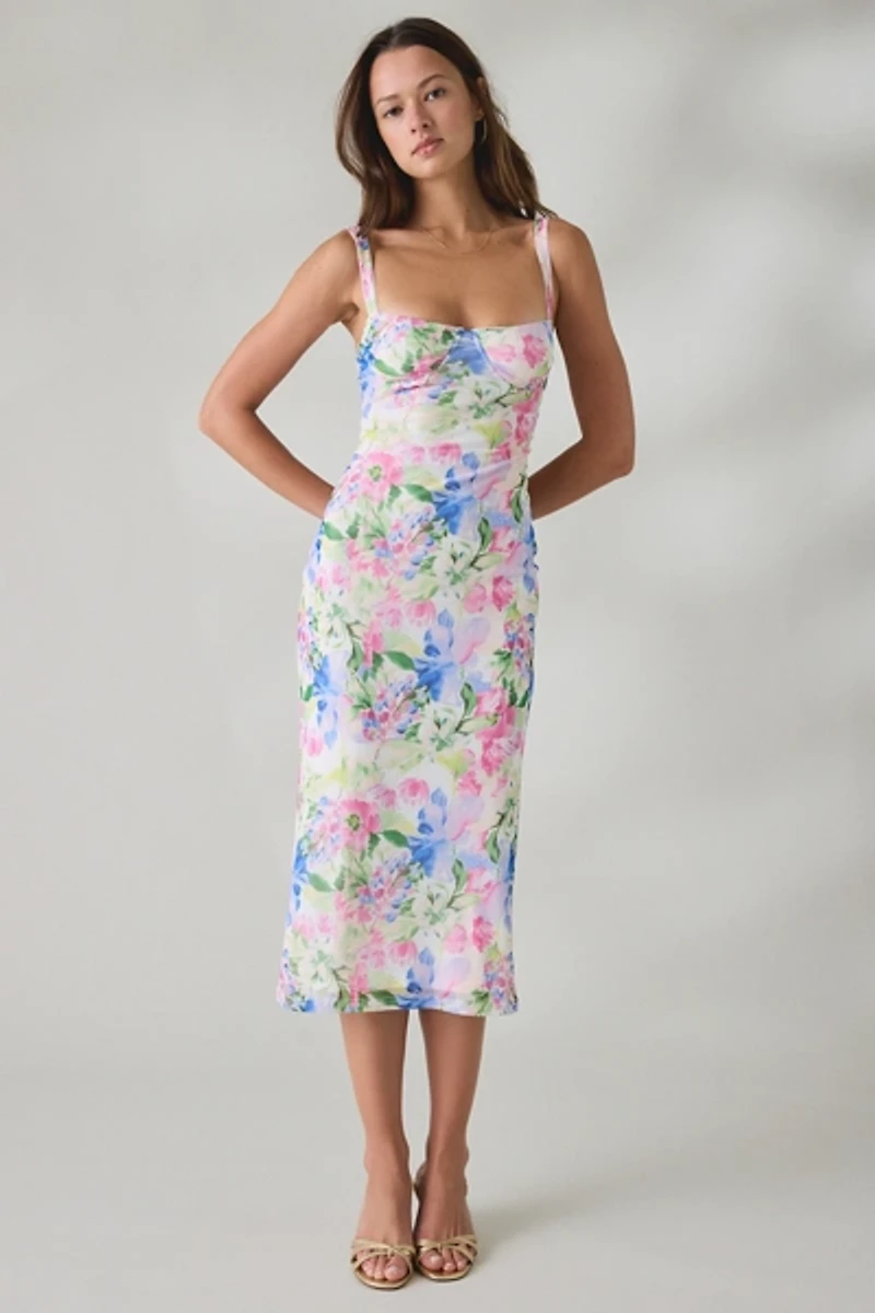 MINKPINK Celina Watercolor Floral Mesh Midi Dress