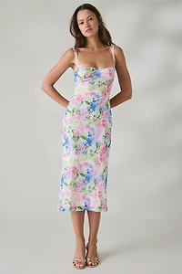 MINKPINK Celina Watercolor Floral Mesh Midi Dress