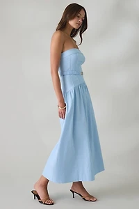 MINKPINK Ines Belted Drop Waist Strapless Midi Dress