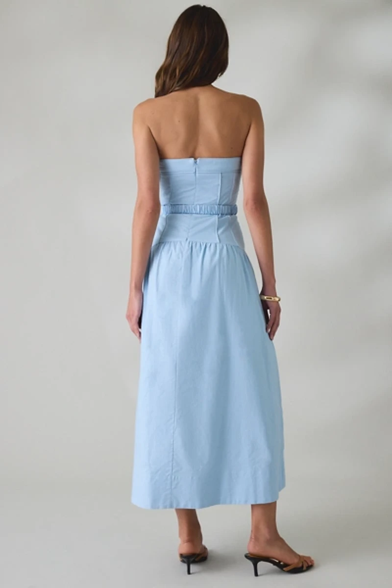 MINKPINK Ines Belted Drop Waist Strapless Midi Dress