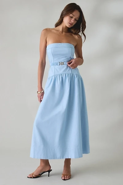 MINKPINK Ines Belted Drop Waist Strapless Midi Dress