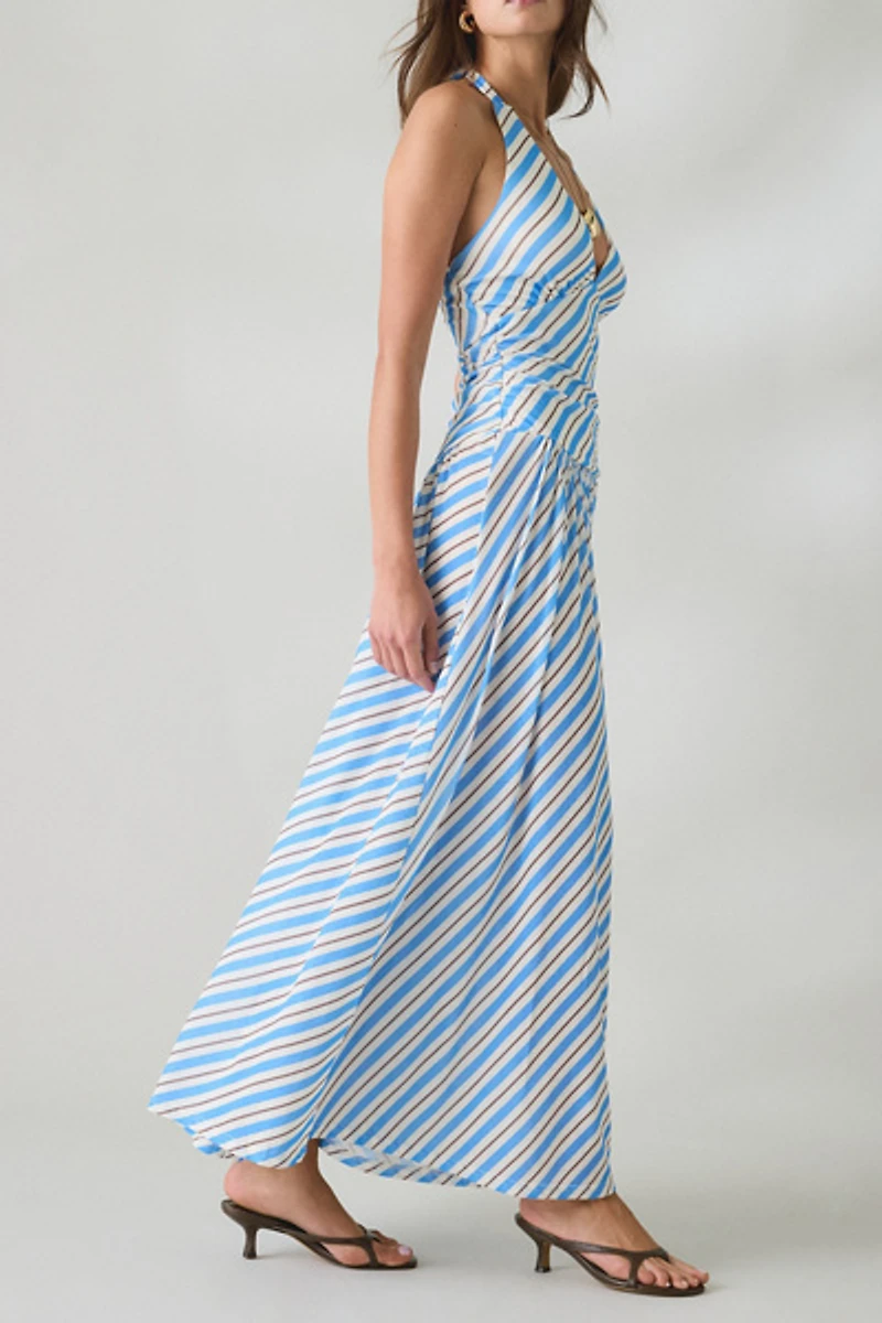 MINKPINK Sanica Striped Mesh Halter Neck Maxi Dress