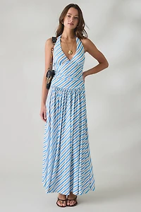 MINKPINK Sanica Striped Mesh Halter Neck Maxi Dress