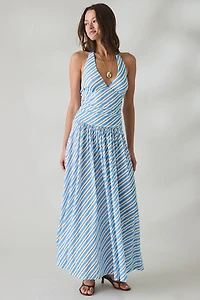 MINKPINK Sanica Striped Mesh Halter Neck Maxi Dress