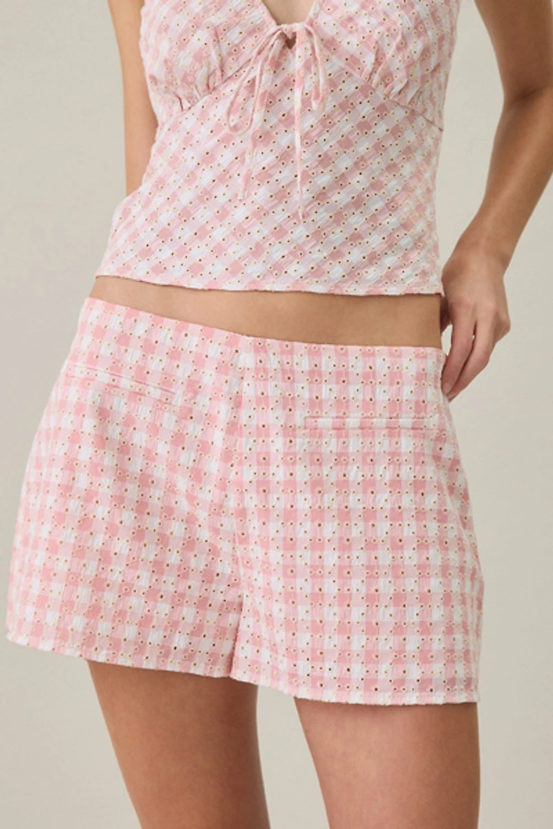 MINKPINK Sabina Gingham Eyelet Mini Shorts