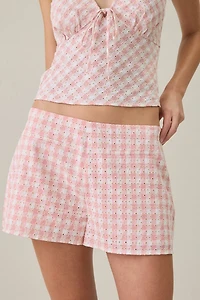 MINKPINK Sabina Gingham Eyelet Mini Shorts