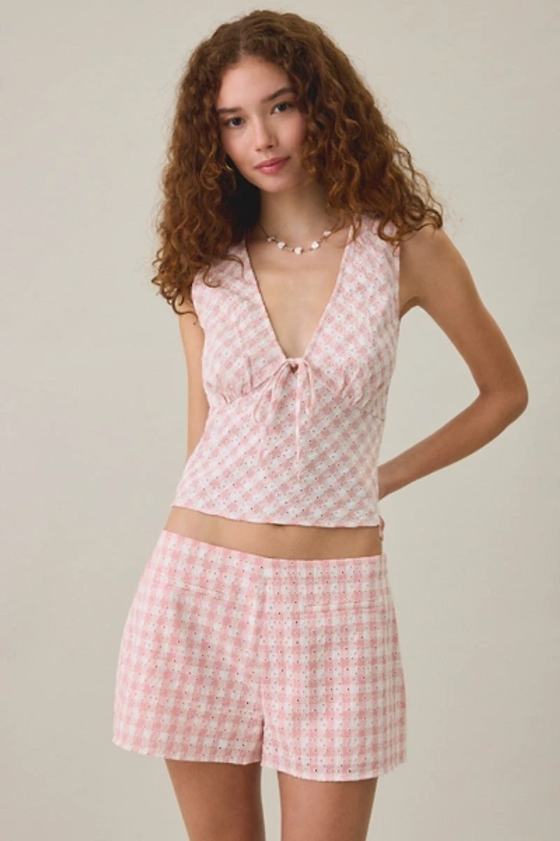 MINKPINK Sabina Gingham Eyelet Mini Shorts