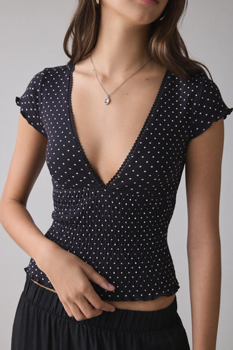 Kimchi Blue Only You Printed Smocked Short Sleeve Top