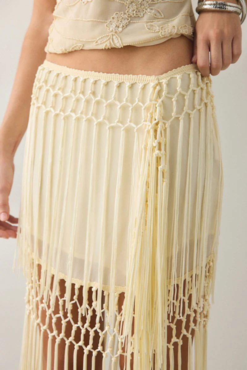 Kimchi Blue Mystic Fringe Asymmetric Midi Skirt