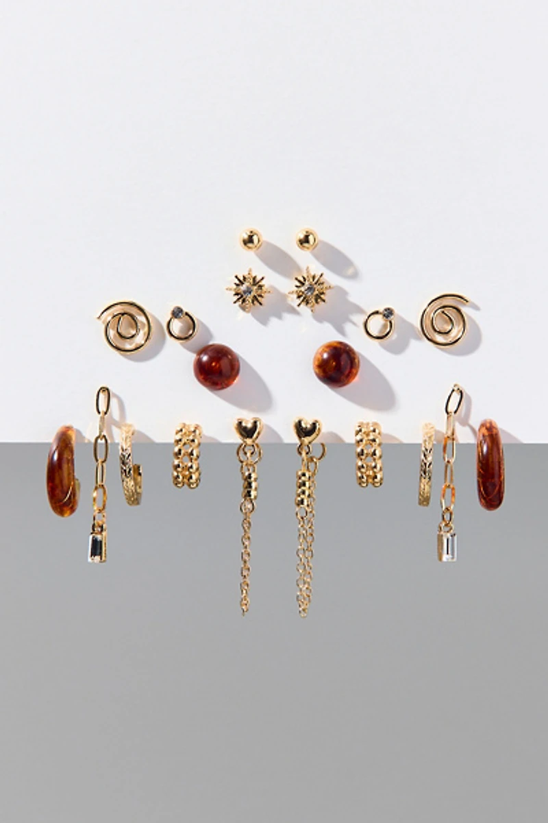 Phoebe Amber & Gold Multi Earrings Set