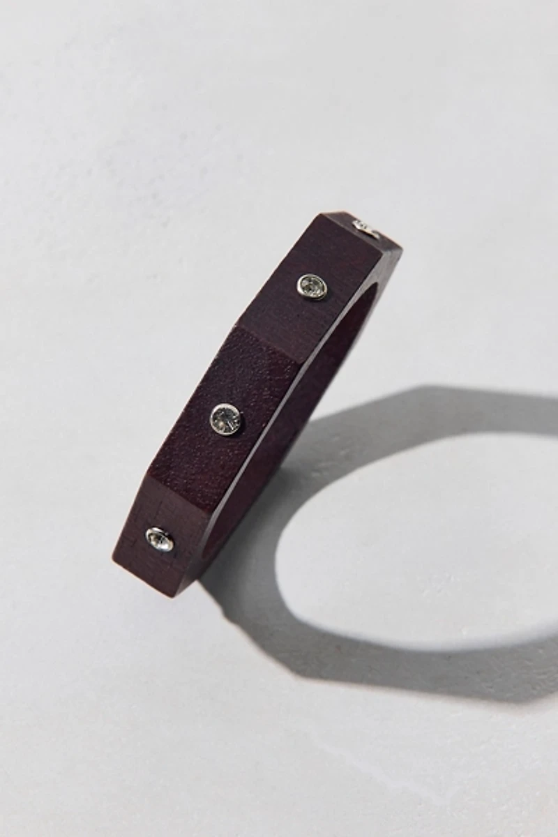 Studded Faceted Wooden Bangle Bracelet