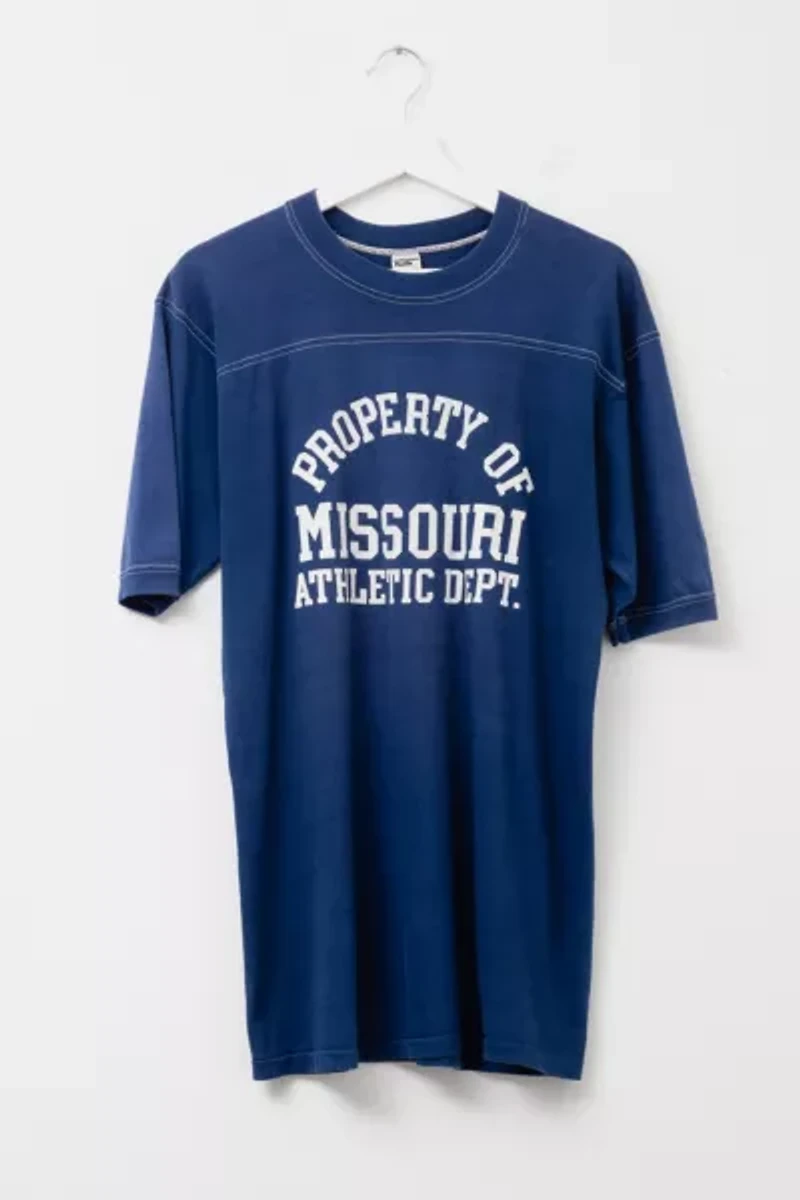 Vintage 1970s Distressed Missouri Athletic Dept. Graphic Jersey Cut T-Shirt