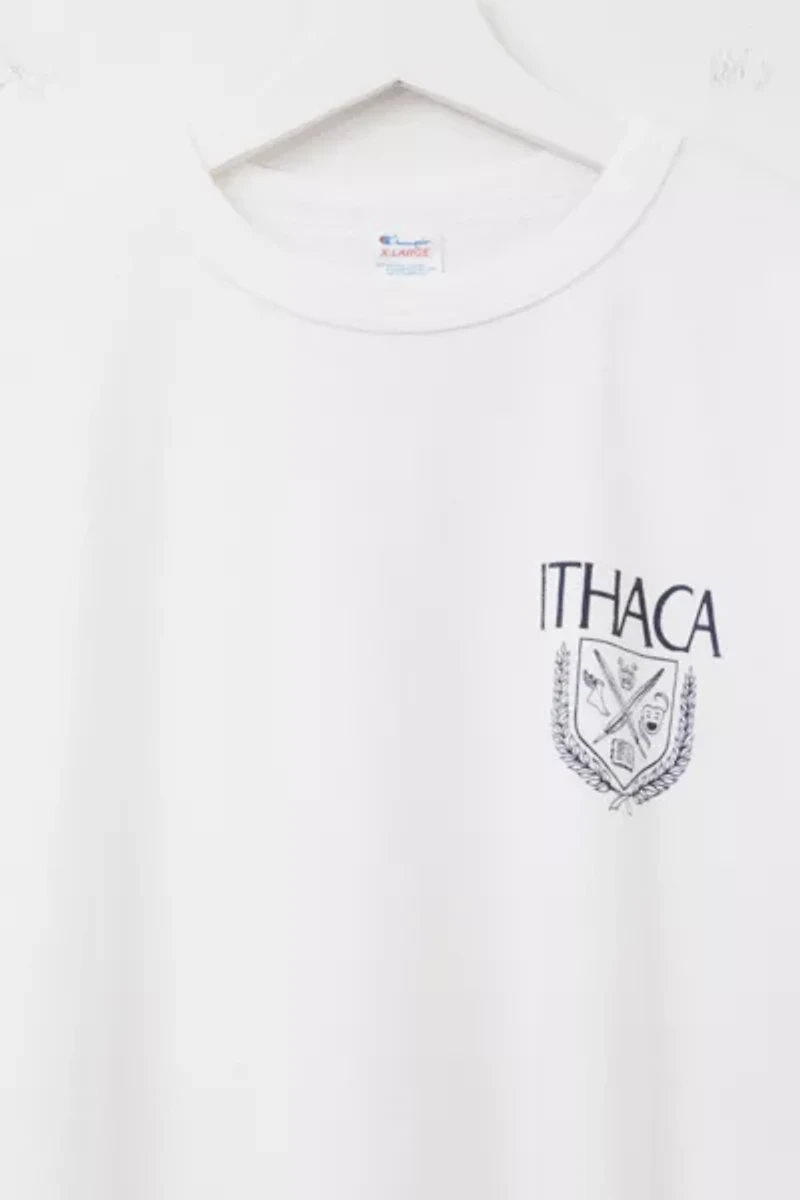 Vintage 1980s Champion Ithaca College White Graphic Cotton T-Shirt