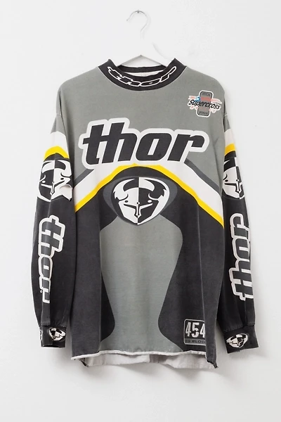 Vintage 1990s Distressed Thor All Over Print Long Sleeve Cotton Motocross Jersey