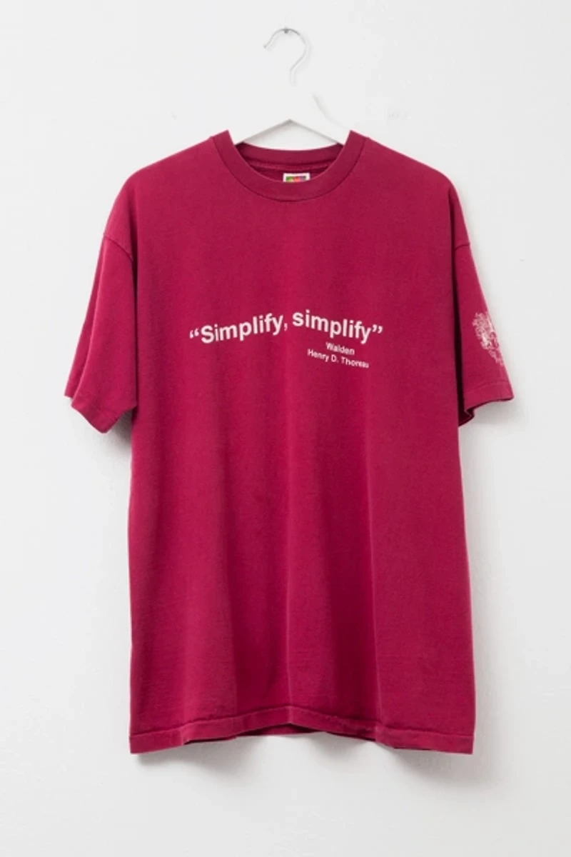 Vintage 1990s Distressed Simplify Quote Red Single Stitch Cotton Graphic T-Shirt