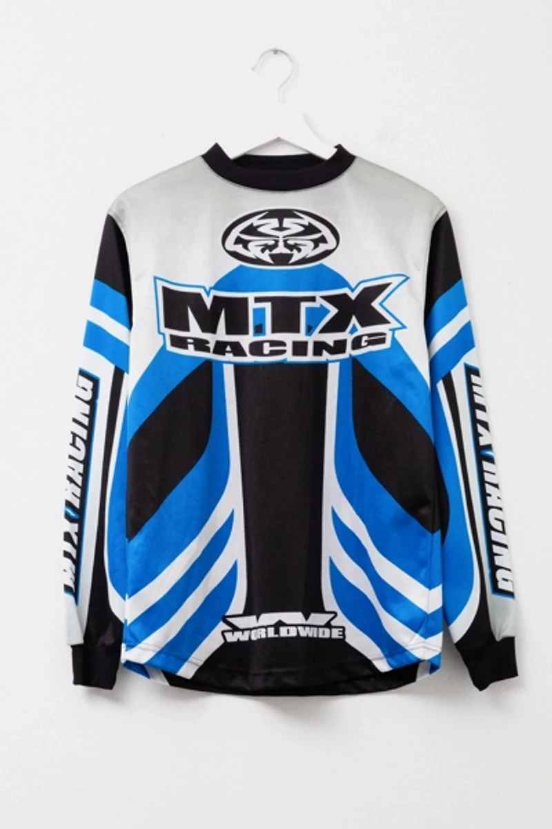 Vintage 1990s MTX Racing All Over Print Blue Silver Motocross Jersey