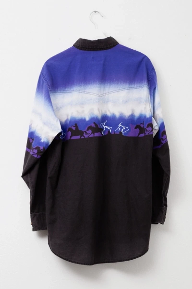 Vintage 1990s Cowboy Lightning Graphic Button Up Shirt