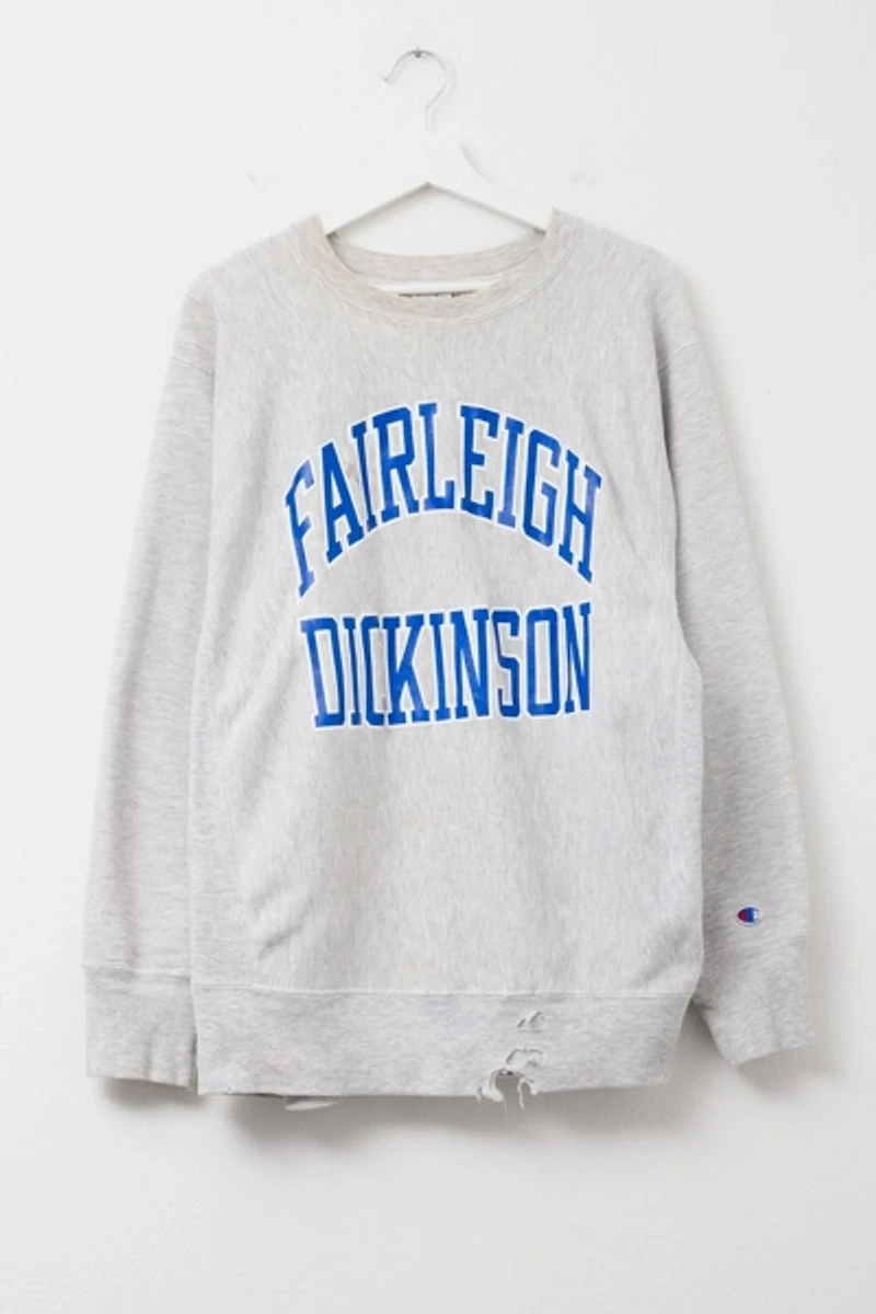 Vintage 1990s Distressed Champion Reverse Weave Fairleigh Dickinson Spell Out Sweatshirt