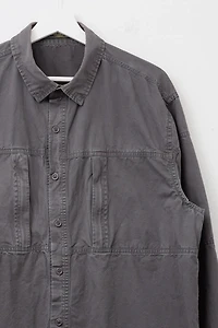 Vintage Y2K Distressed Gray Cotton Technical Zipper Pocket Long Sleeve Shirt