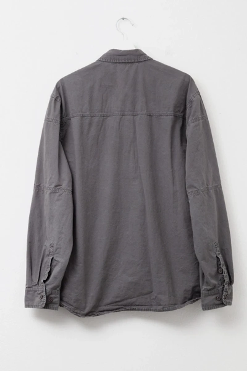 Vintage Y2K Distressed Gray Cotton Technical Zipper Pocket Long Sleeve Shirt