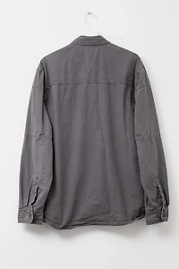 Vintage Y2K Distressed Gray Cotton Technical Zipper Pocket Long Sleeve Shirt