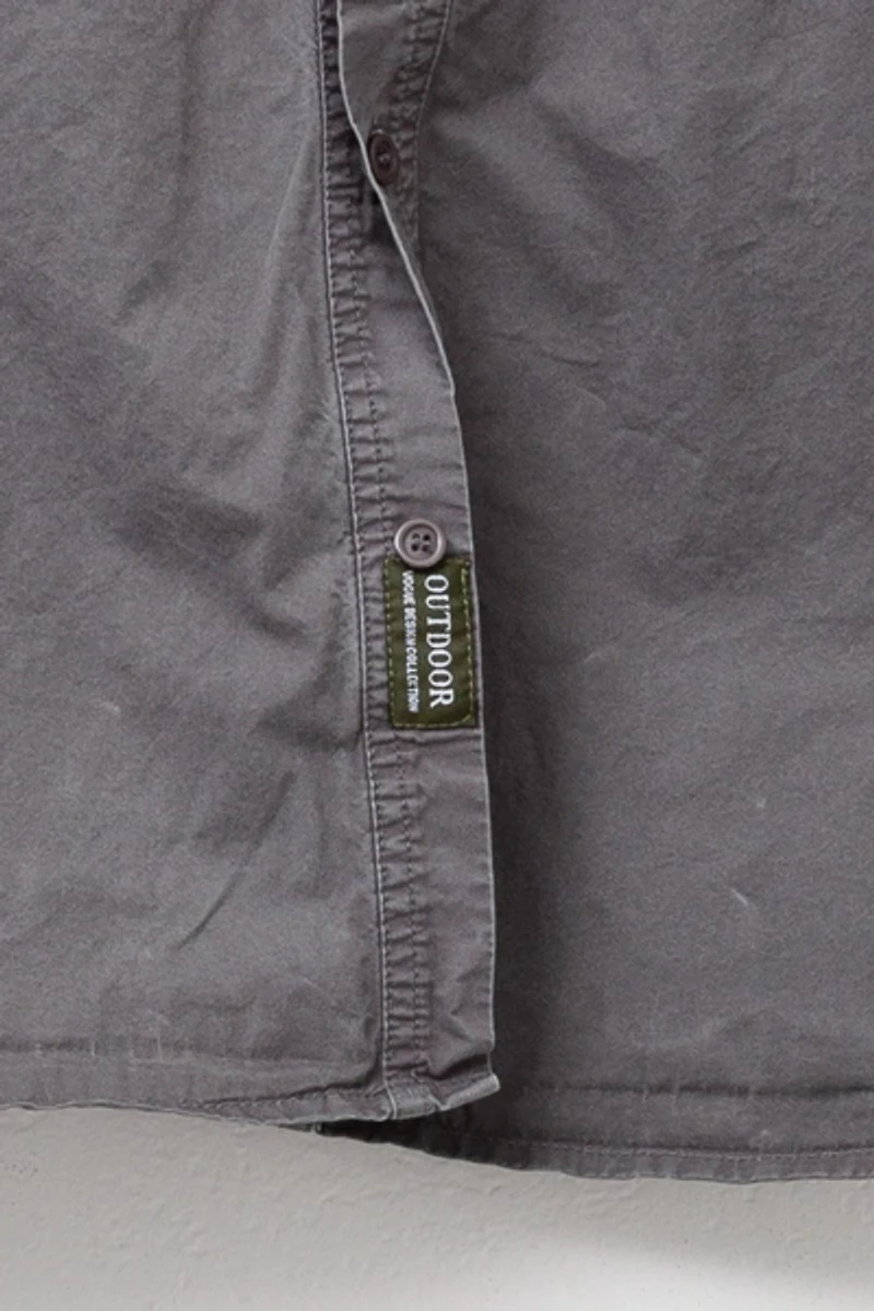 Vintage Y2K Distressed Gray Cotton Technical Zipper Pocket Long Sleeve Shirt