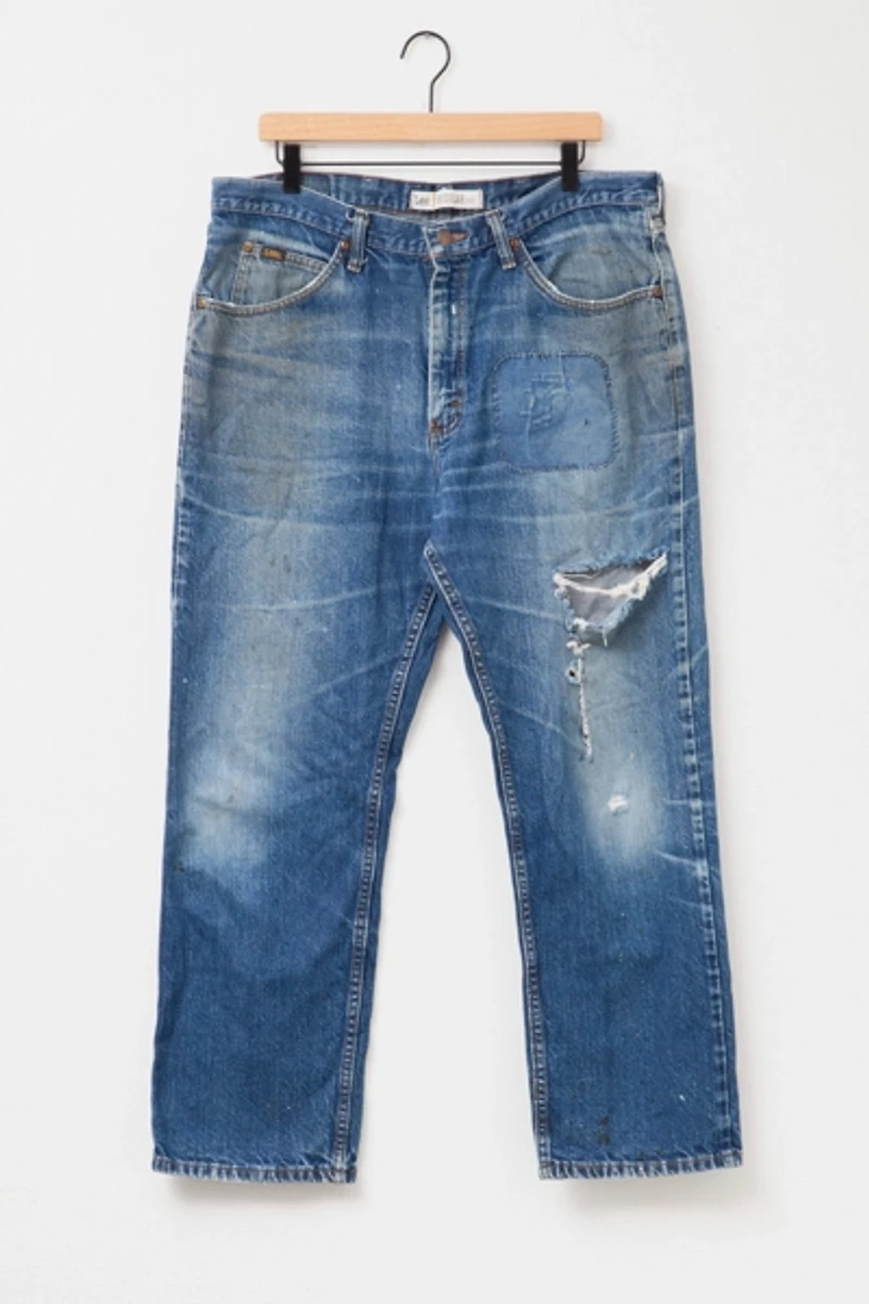 Vintage Y2K Distressed Lee Patched Regular Fit Blue Denim Jeans