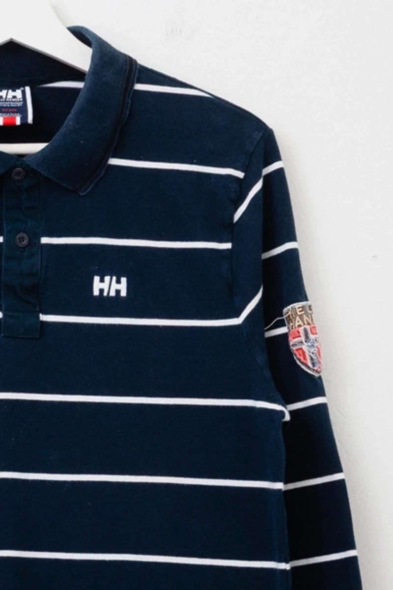 Vintage Y2K Helly Hansen Blue Striped Long Sleeve Rugby Shirt