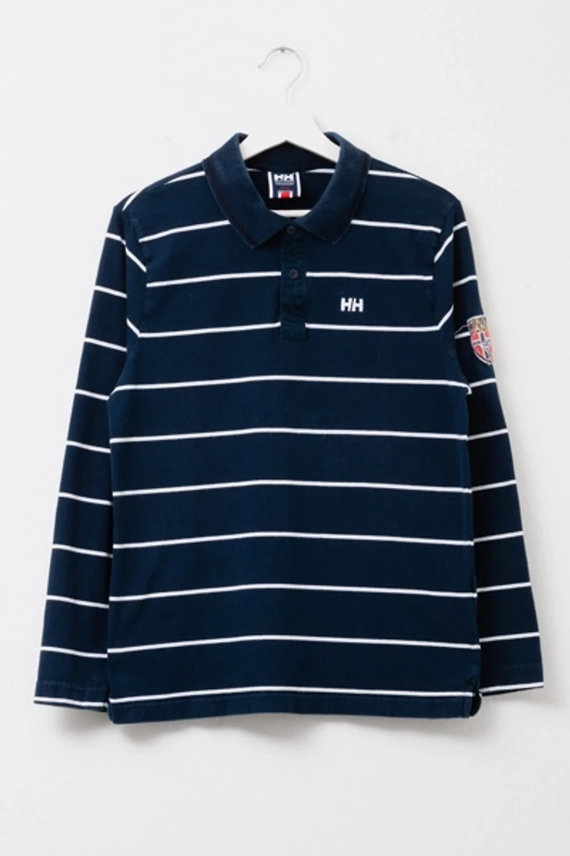 Vintage Y2K Helly Hansen Blue Striped Long Sleeve Rugby Shirt