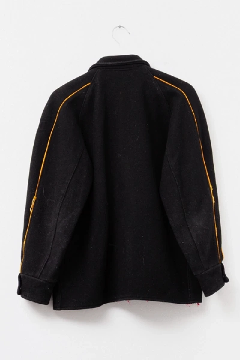 Vintage 1960s Distressed Black Yellow Wool Letterman Jacket