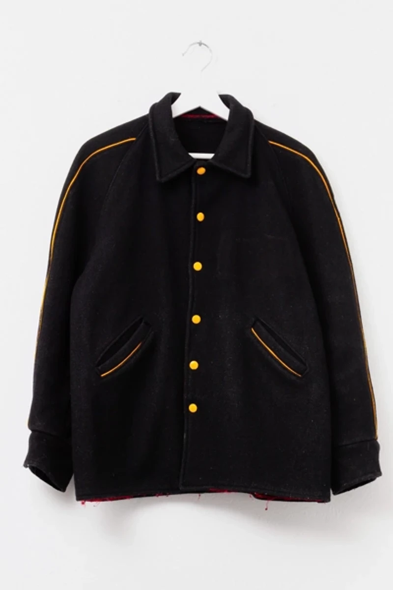 Vintage 1960s Distressed Black Yellow Wool Letterman Jacket