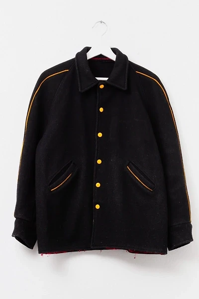 Vintage 1960s Distressed Black Yellow Wool Letterman Jacket