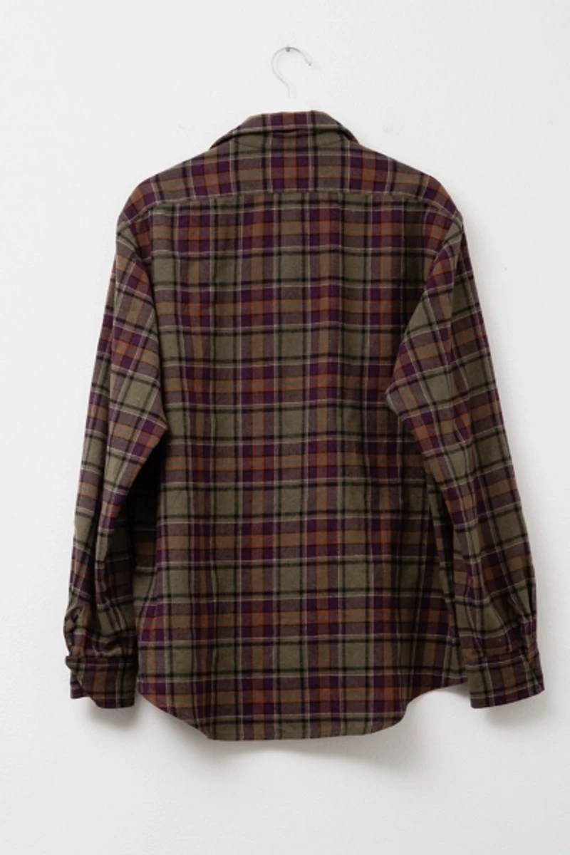 Vintage 1960s Green Purple Wool Plaid Button Up Shirt Made in USA