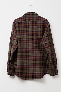 Vintage 1960s Green Purple Wool Plaid Button Up Shirt Made in USA