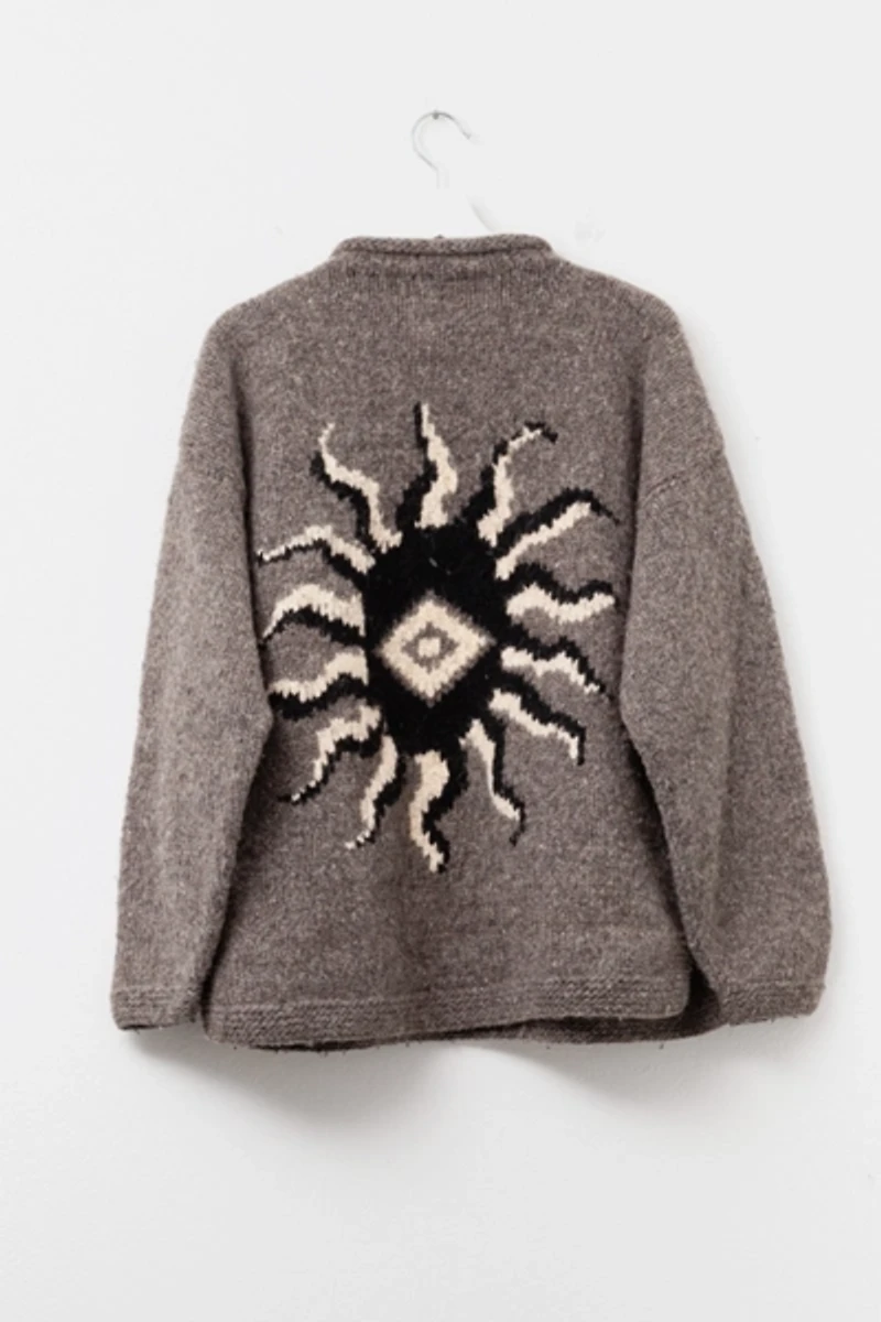 Vintage 1970s Distressed Wool Sun Graphic Caravan Sweater