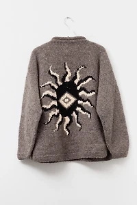 Vintage 1970s Distressed Wool Sun Graphic Caravan Sweater