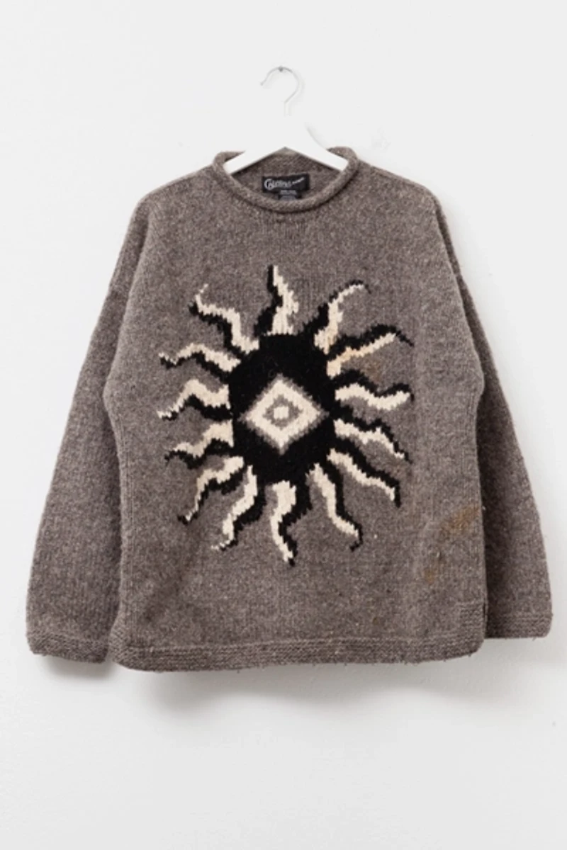 Vintage 1970s Distressed Wool Sun Graphic Caravan Sweater