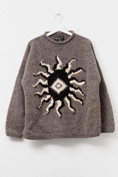 Vintage 1970s Distressed Wool Sun Graphic Caravan Sweater