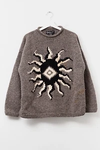 Vintage 1970s Distressed Wool Sun Graphic Caravan Sweater