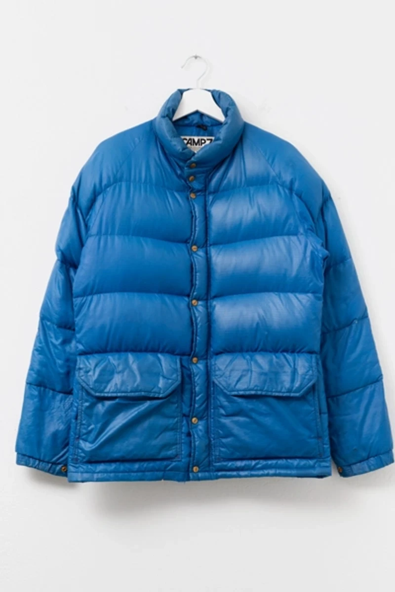 Vintage 1970s Distressed Camp 7 Blue Down Jacket