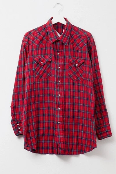 Vintage 1970s Distressed Red Plaid Pearl Button Western Shirt