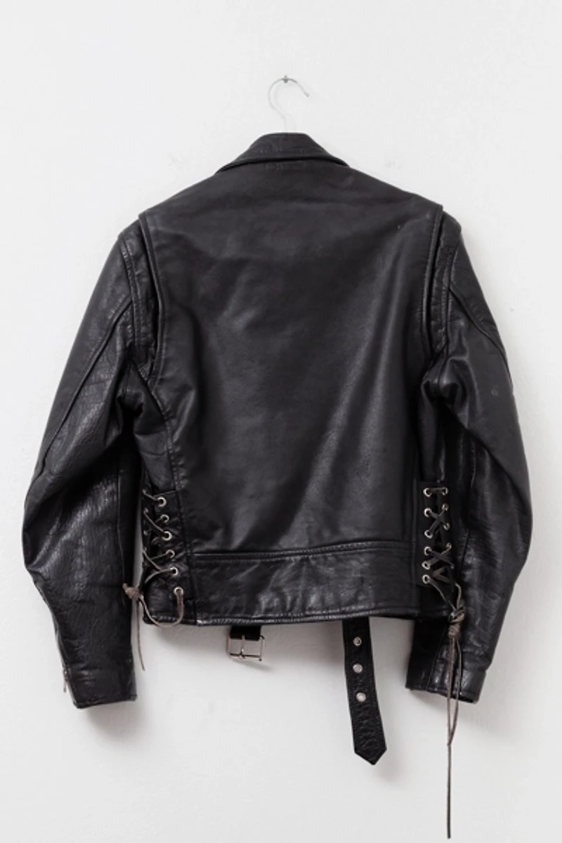 Vintage 1980s Distressed Black Leather Biker Jacket
